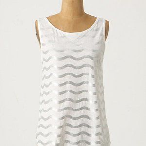 🤍Anthropologie White Sequin Striped Tank Top NWT, L